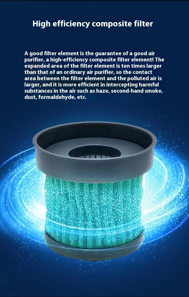 Black car air purifier with formaldehyde removal function and USB power cable