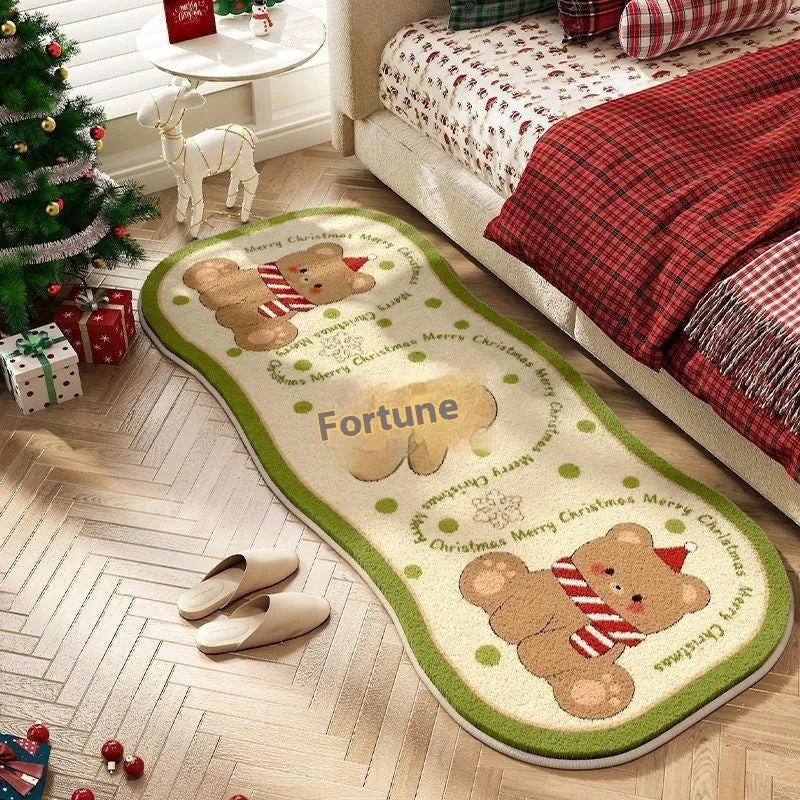 Christmas imitation cashmere rectangular floor rug with festive pattern option.