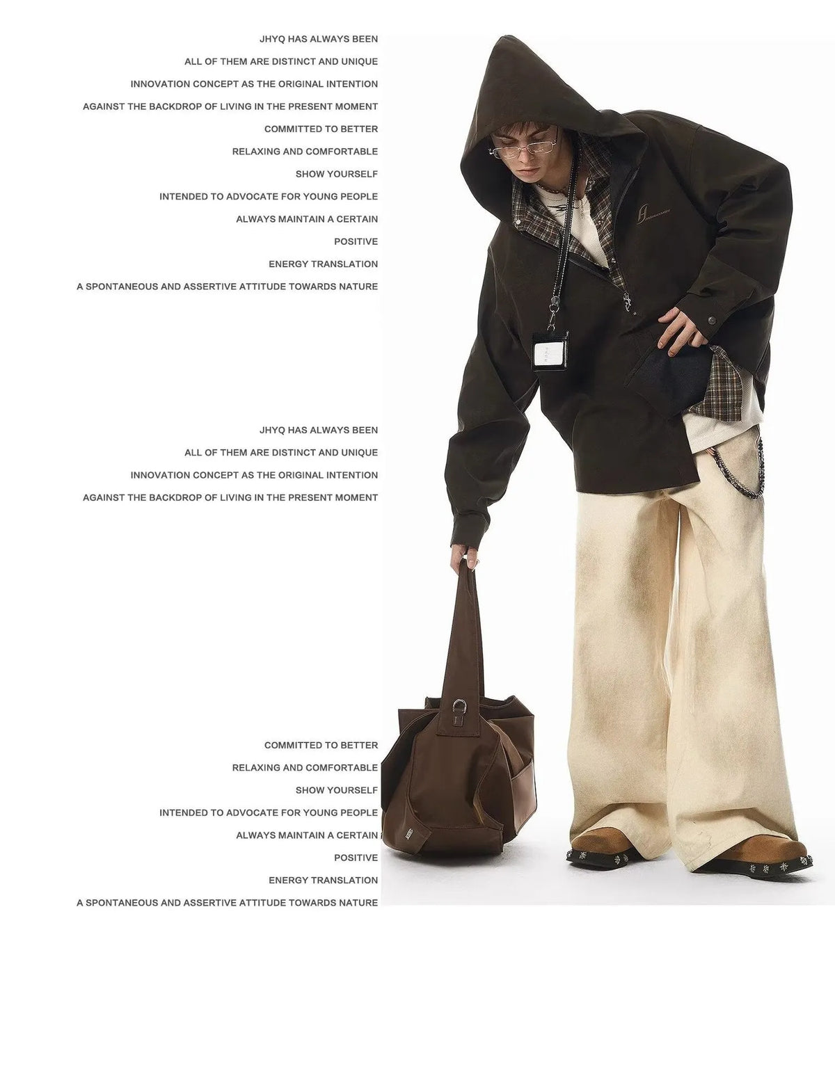 Loose straight retro floor-length cotton pants in beige with mid-rise waist