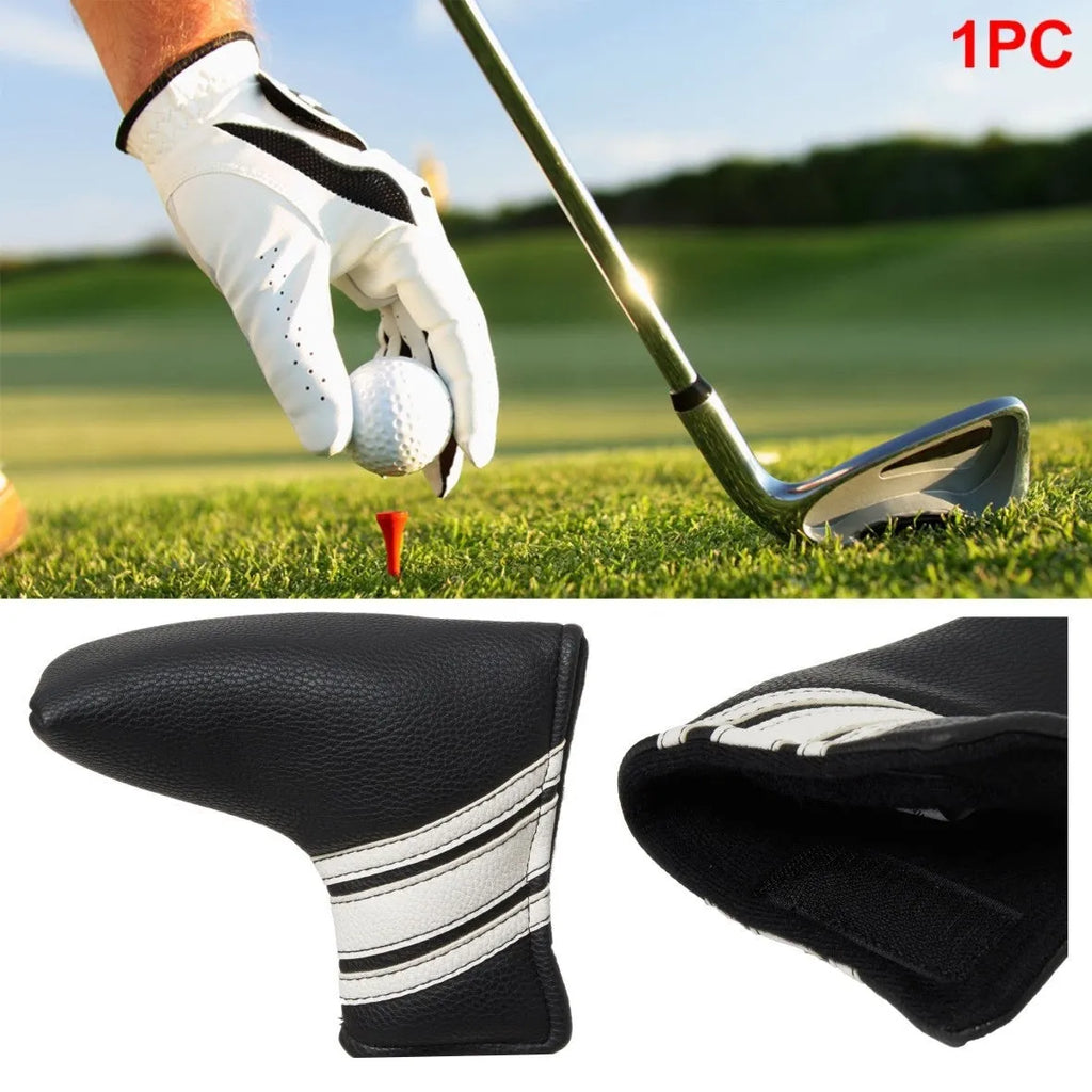 Black PU leather golf club head cover and push rod sleeve set for putter protection