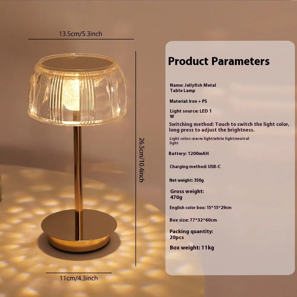Adjustable acrylic and metal LED table lamp, 13.5cm x 30cm, battery operated with three colour modes