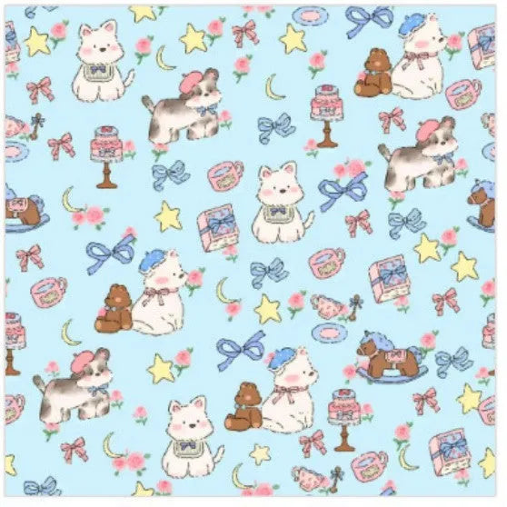 Blue Puppy printed nylon cosmetic bag showing zippered closure, shown next to medium and small size options.