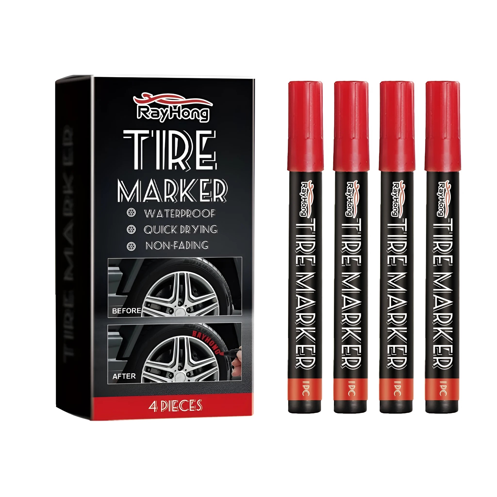 Set of four tyre marker pens for car tyre sidewall customisation, 6.8x1.8x13.8cm each