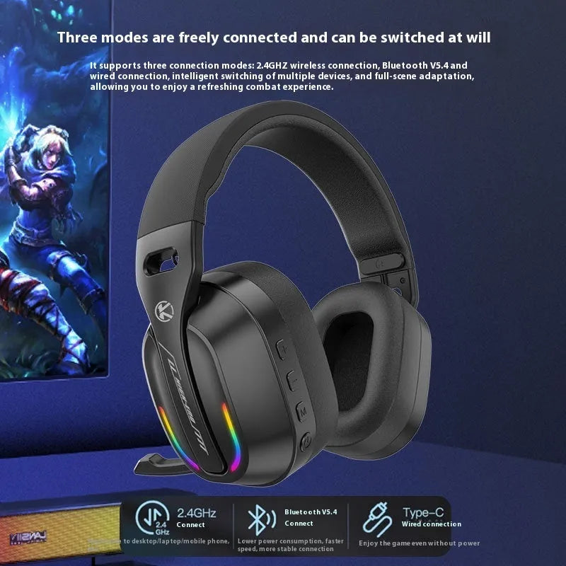 Black ANC three-mode low latency wireless headset with over-ear design and ABS construction for e-sports gaming