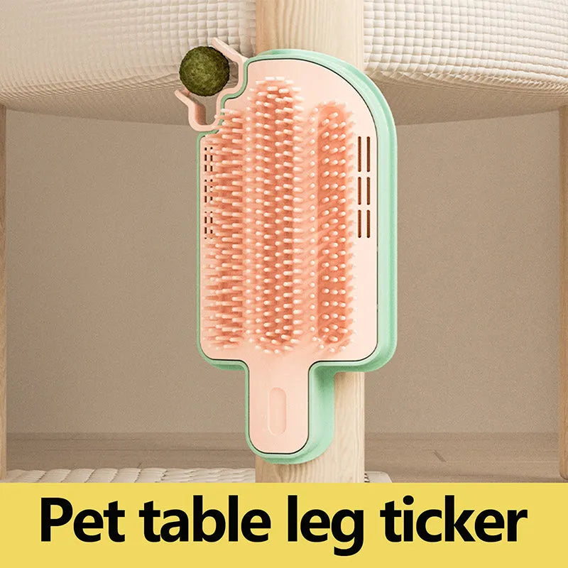 Ice cream cone shaped cat grooming toy with rubbing corner, mint ball and feather attachments