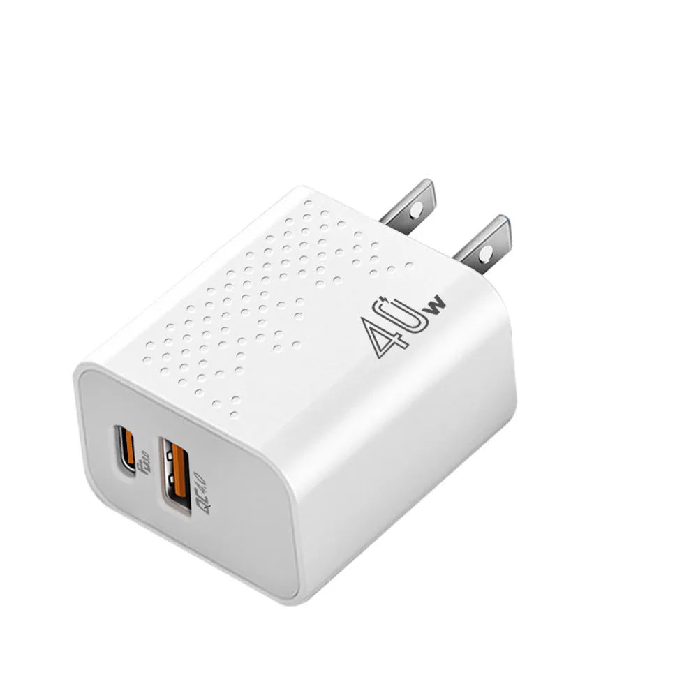 Dual-port USB charger 40W 3A with American Standard plug in white finish