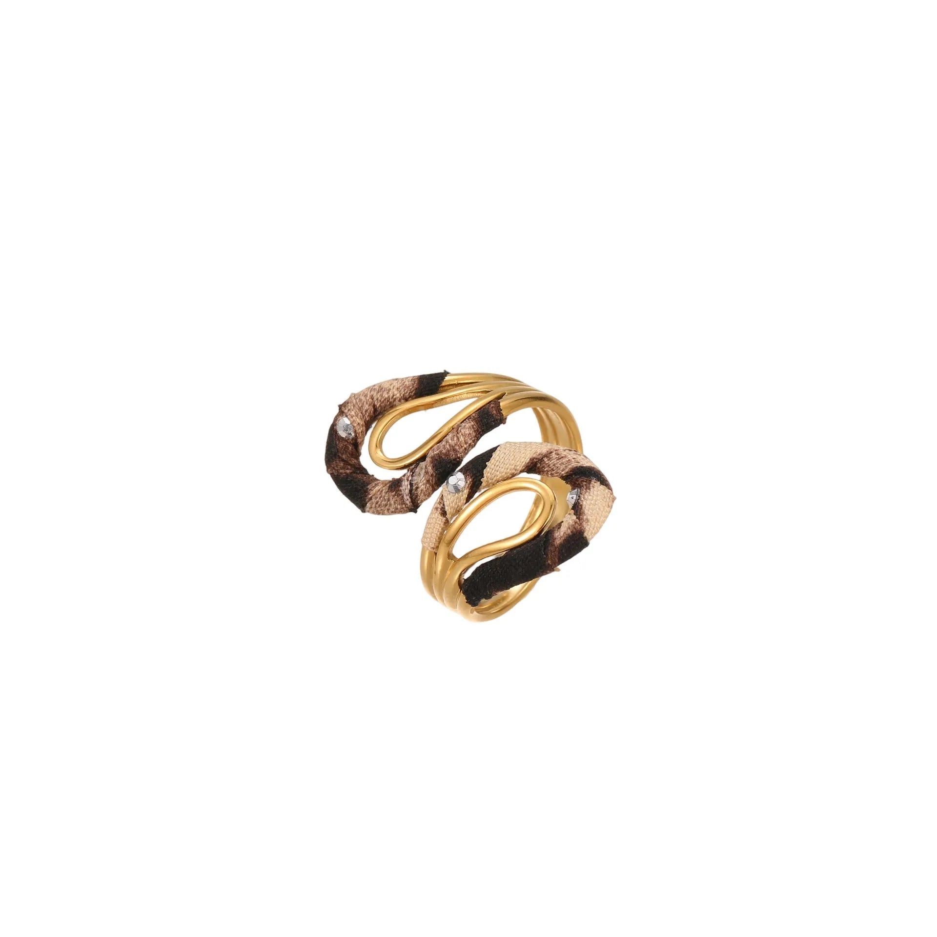 Geometric leopard print open mouth ring in stainless steel with heart and star shapes
