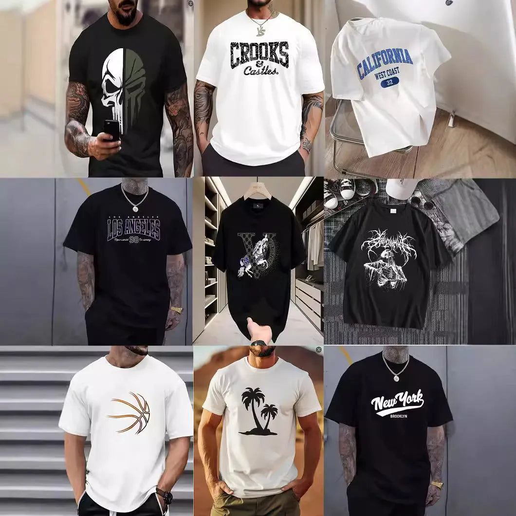 Retro cotton short sleeve t-shirt for men and youth in black or white with graphic print, sizes S to 4XL