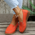 Women's black PU leather loafers flats with round toe and slip-on design on a white background.