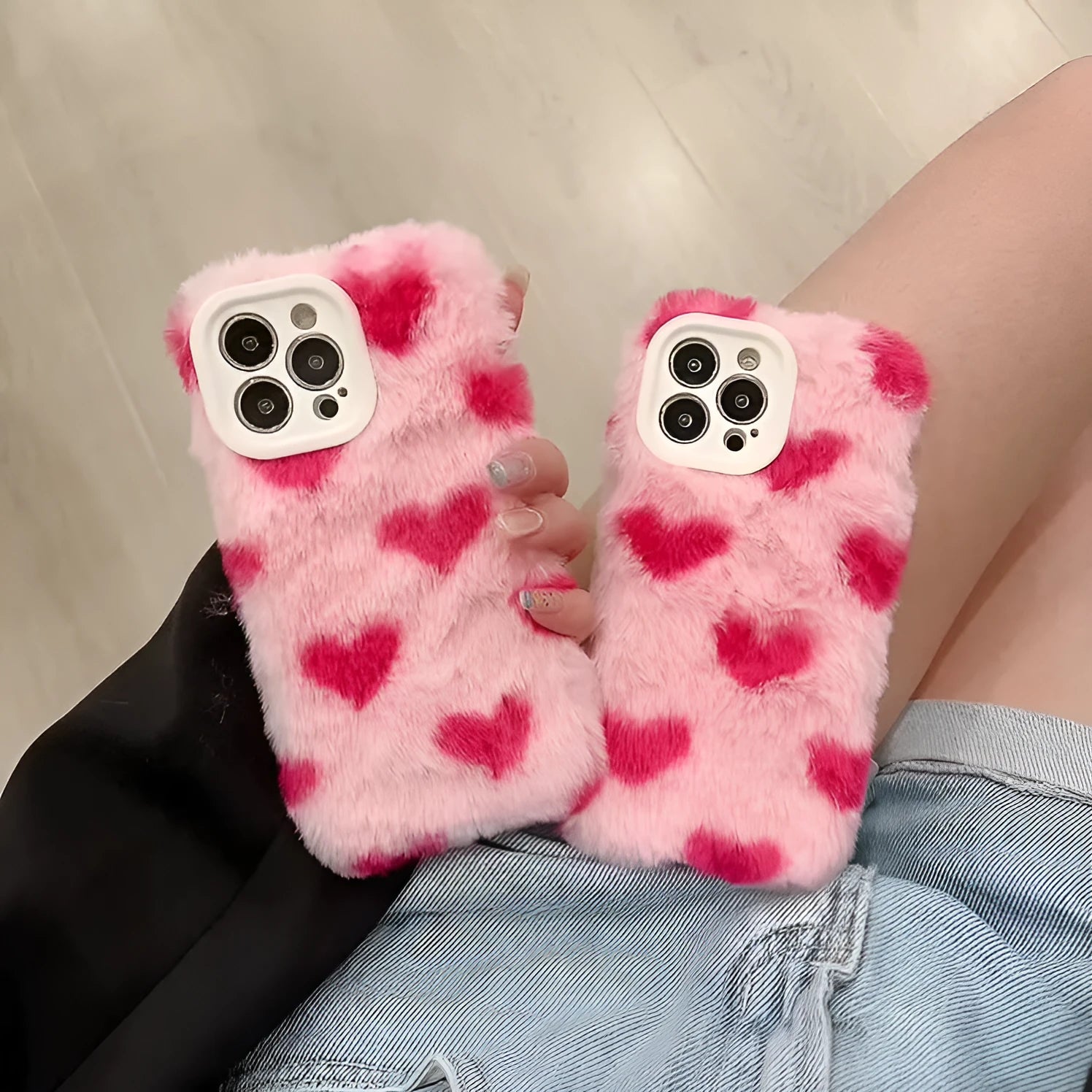 Pink silicone iPhone case with a cartoon design on the back cover.