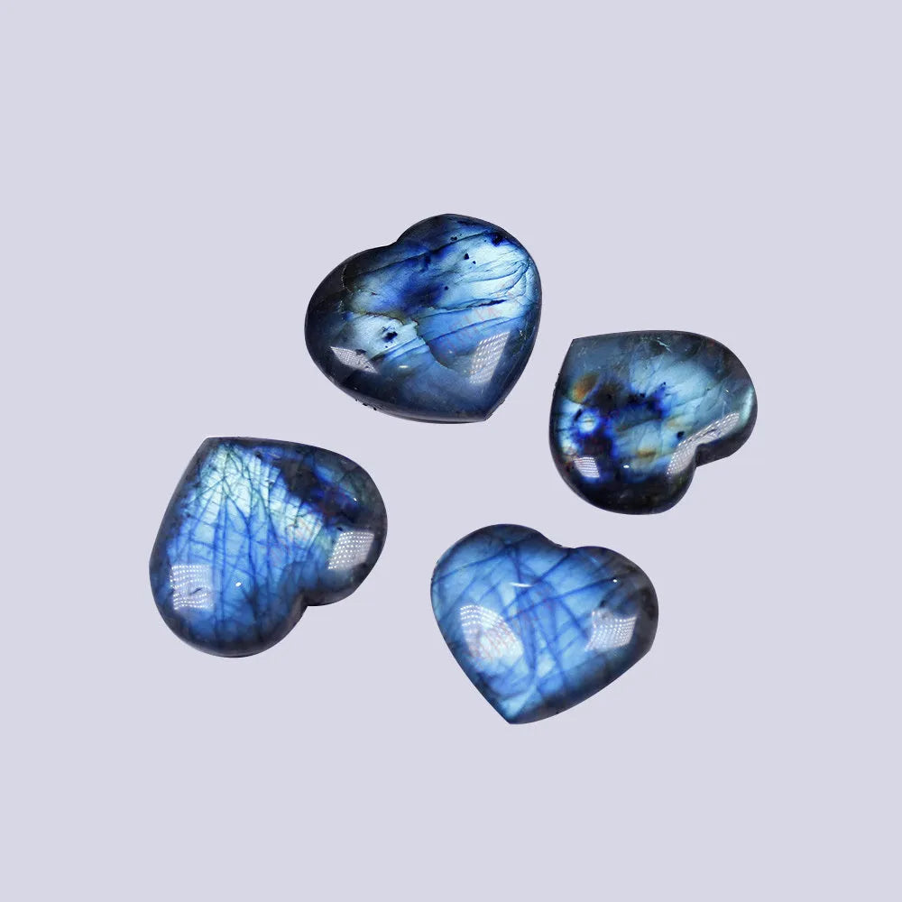 Natural blue moonlight feldspar heart pendant with geometric handle design