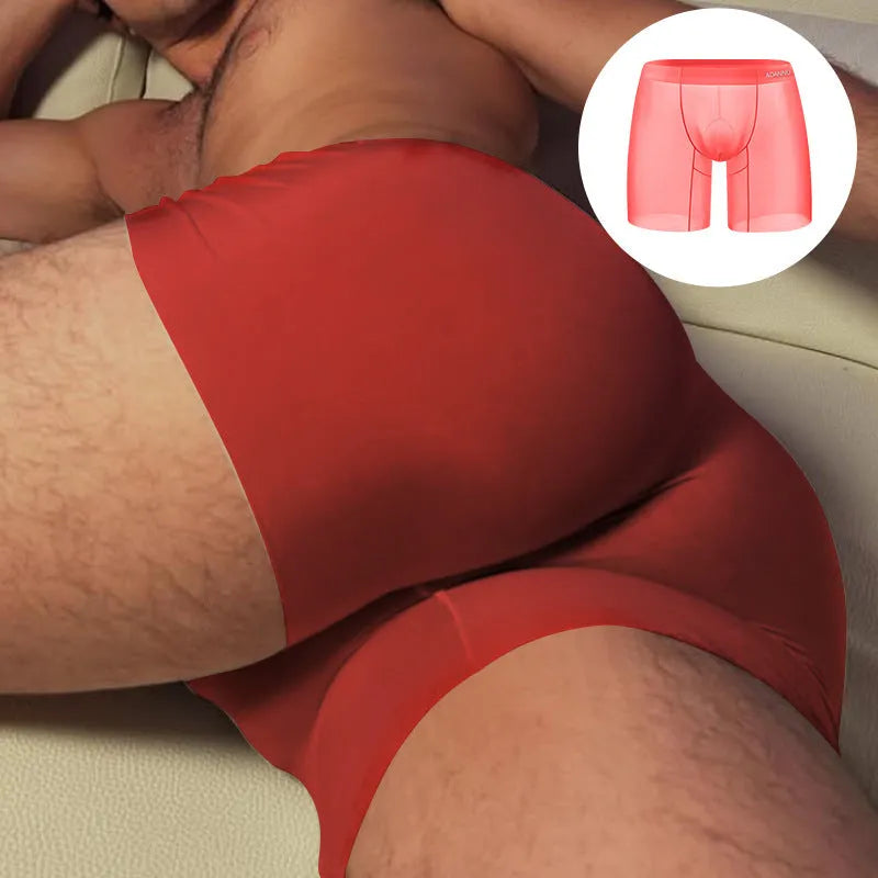 Men's seamless sports boxer shorts in orange colour with low waist design and quick-drying nylon fabric
