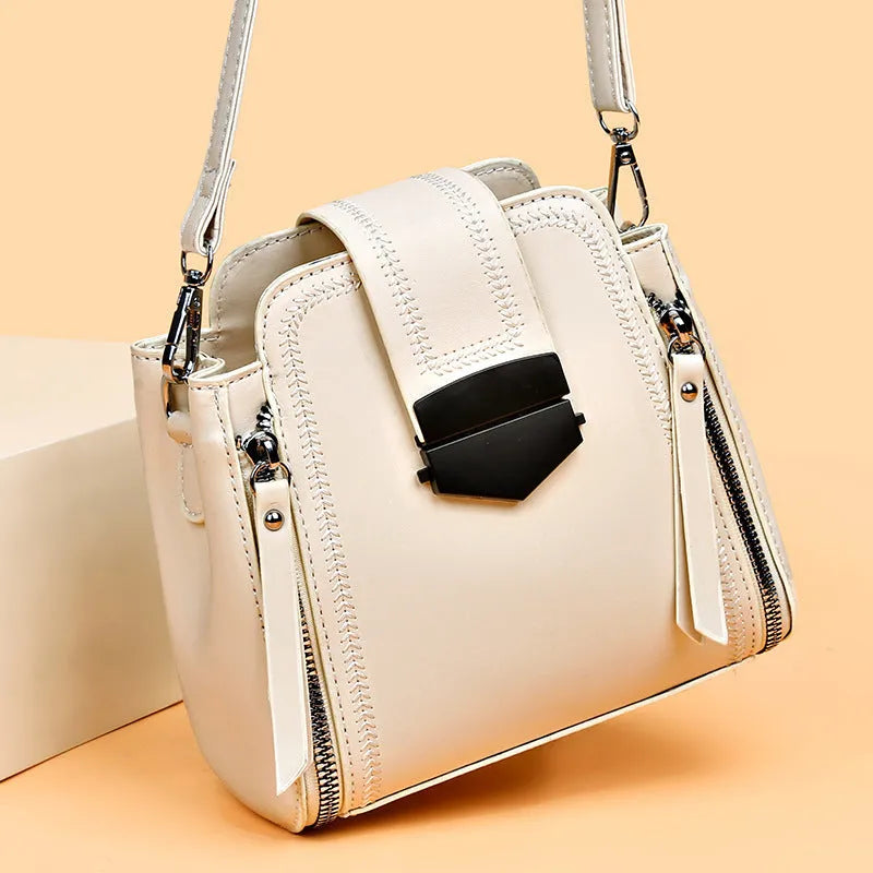 Square vertical soft PU leather ladies handbag with sewing thread detail