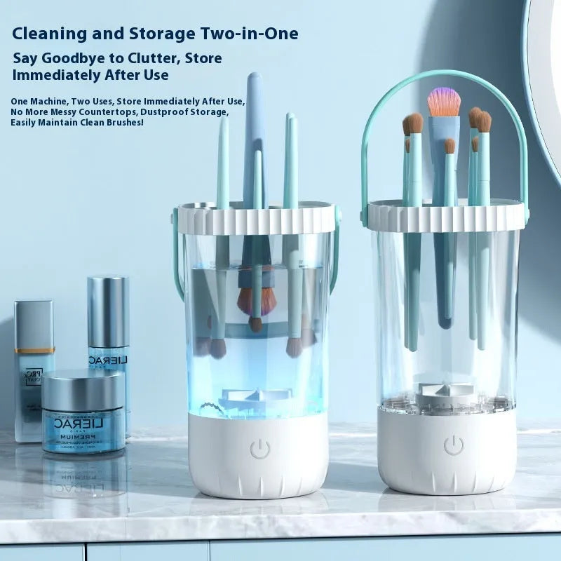 White rechargeable electric cleaning brush for makeup tools with 24cm plastic body and data cable