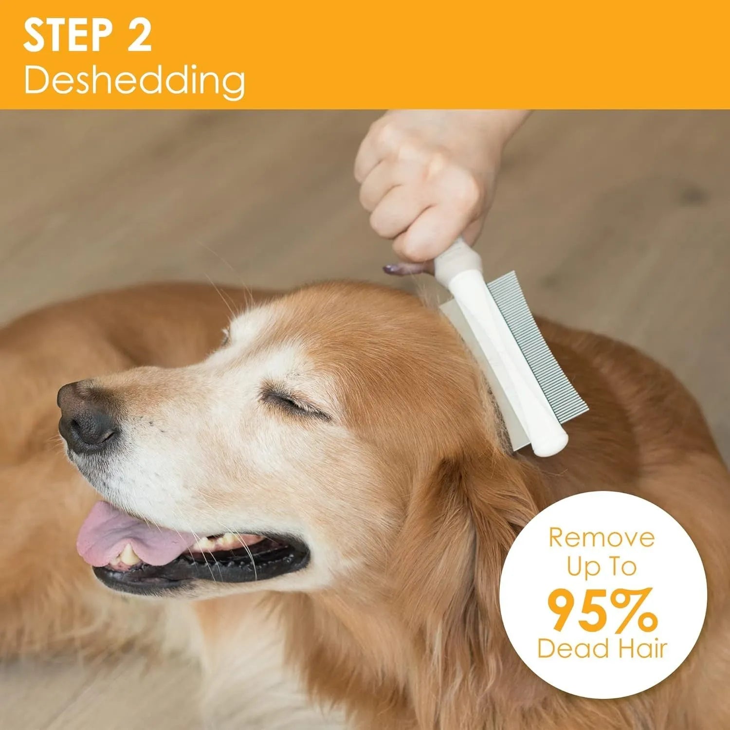White double-sided dog and cat brush with ergonomic handle showing comb and deshedding sides