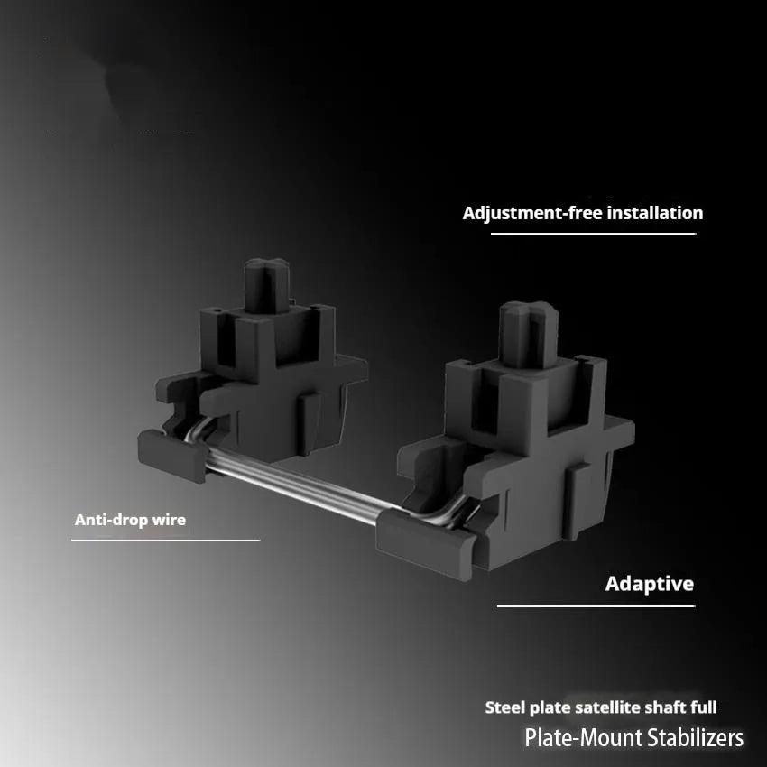 Keyboard stabiliser shaft accessories showing black and milky white options with different satellite axis sizes