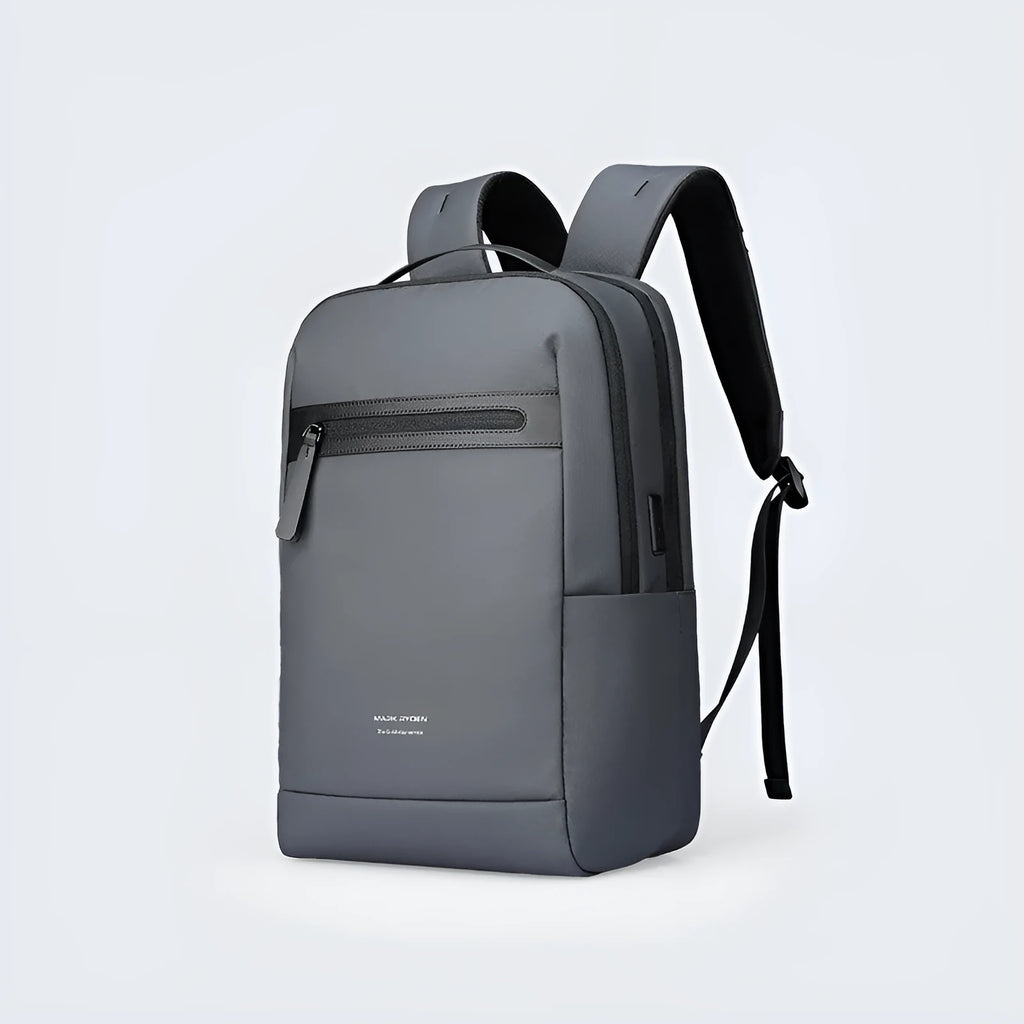 Graphite grey Oxford cloth USB charging backpack with external port and professional design.
