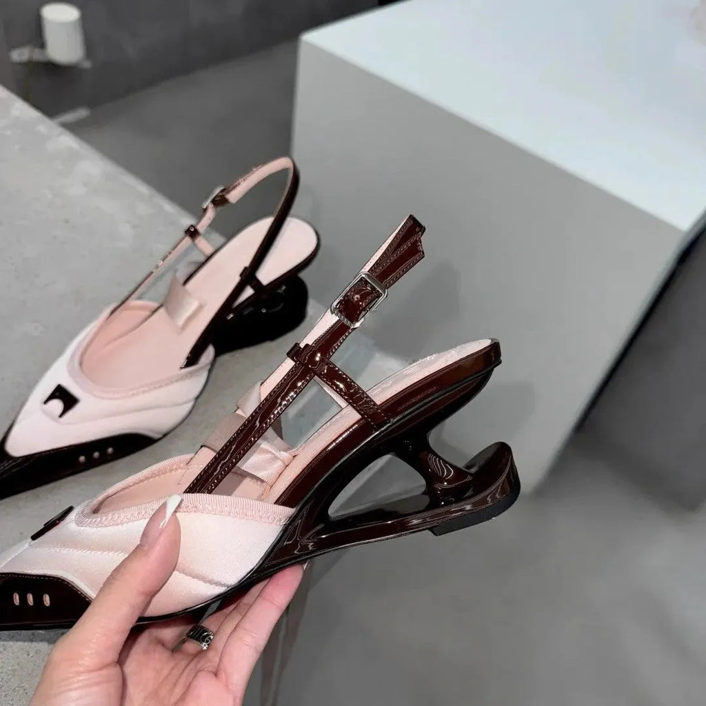 Women's black lace-up high heels with special-shaped root design showing cowhide upper and adjustable ankle fastening