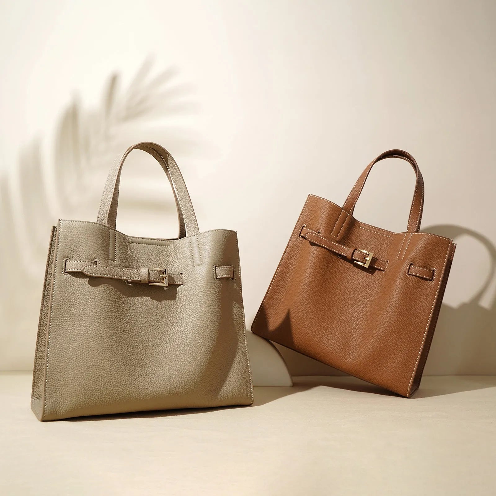 Genuine leather crossbody commuter bag in Toffee Gold with double shoulder straps and square vertical shape