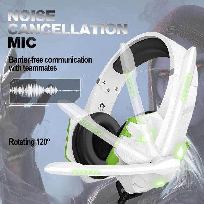 Wired gaming headset with microphone showing LED breathing lights in blue colour option
