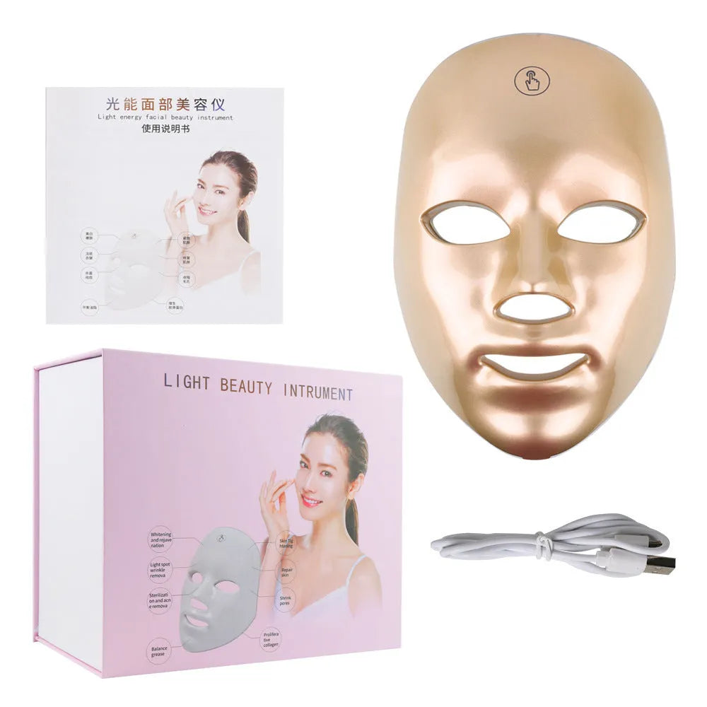 LED photon face mask with seven-colour touch screen, USB powered, available in white, pink or gold