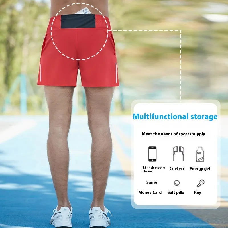 Men's high waist off-road running shorts in chemical fibre blend fabric