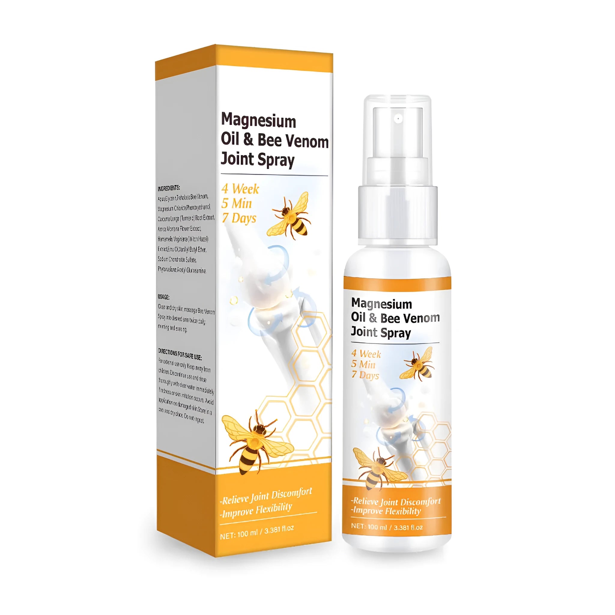 100ml bottle of Magnesium Oil Bee Joint Spray Gel with dimensions 152x39x39mm.