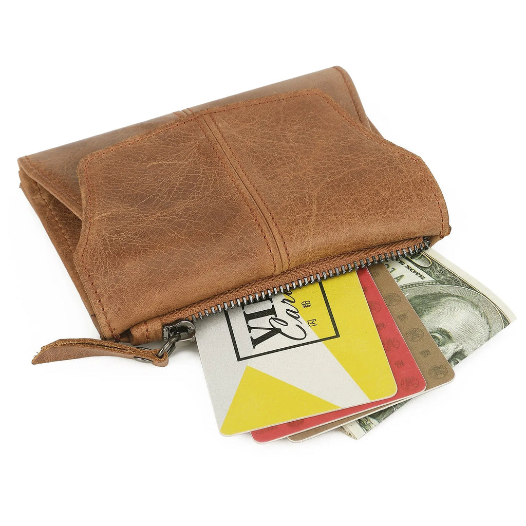 Genuine cowhide leather retro style coin purse with RFID anti-theft lining in multiple colour options.