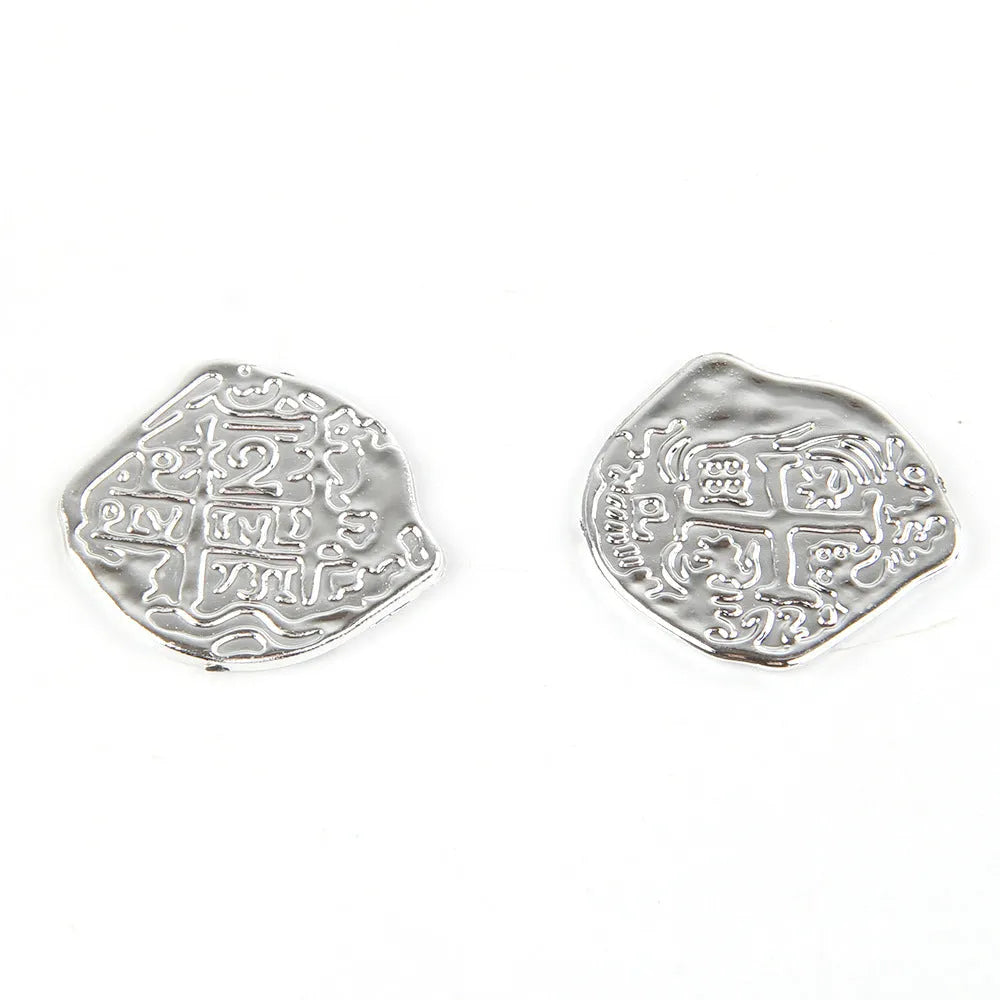 Set of 100 plastic replica Roman coins with metallic gold, silver, or bronze electroplated finish.