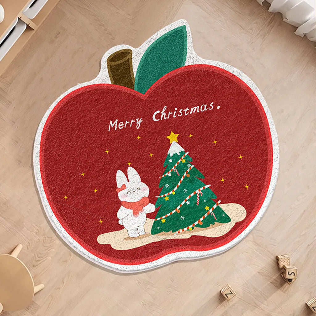 Alien shaped Christmas floor mat in imitation cashmere material with festive colour patterns