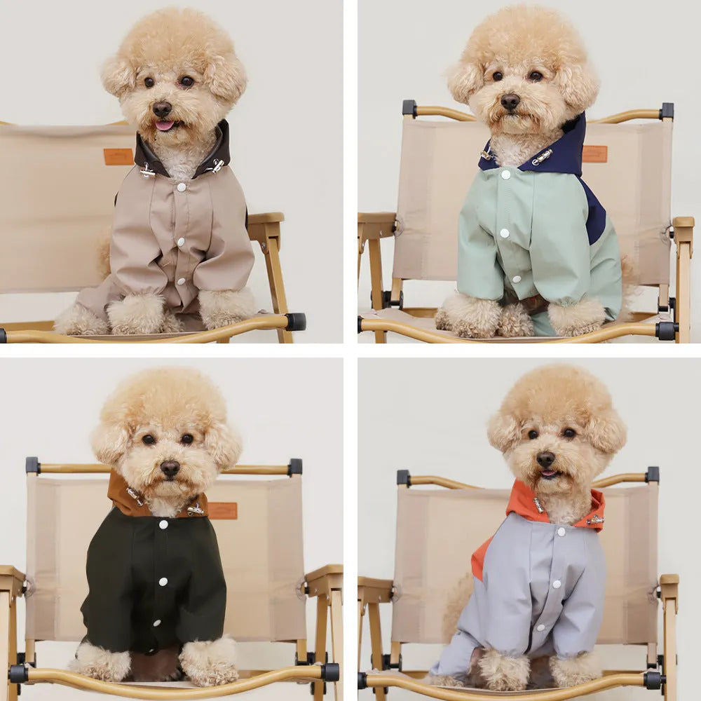 British-style waterproof dog jacket in khaki colour for small to medium breeds