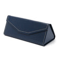 Handmade triangular folding glasses case in PU cowhide, shown in black colour, sized 160mm by 66mm.