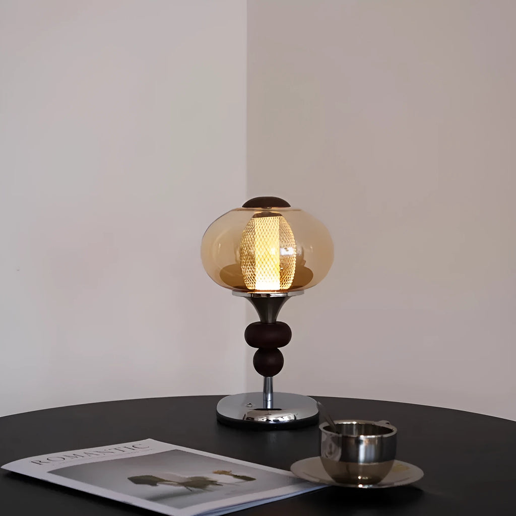 Solid wood palace style table lamp with touch switch for colour changing and dimming.