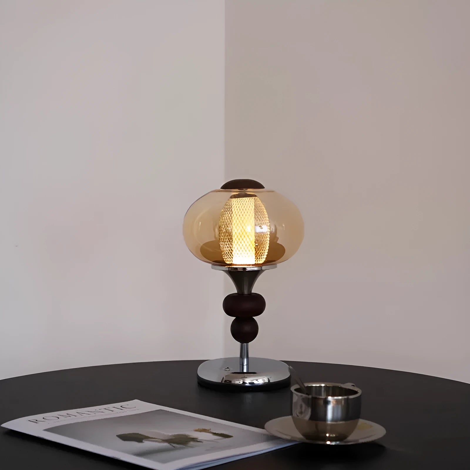 Solid wood palace style table lamp with touch switch for colour changing and dimming.