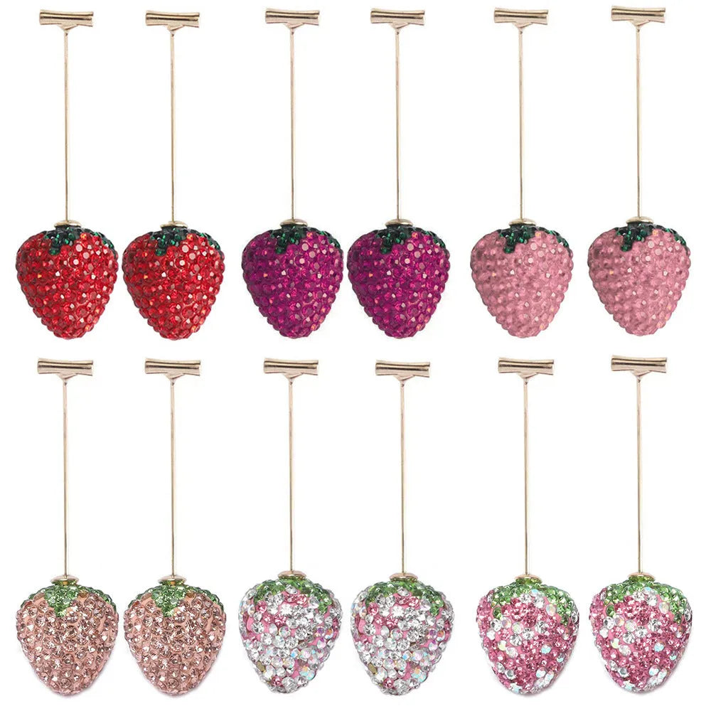 Women's geometric strawberry spot drill earrings in zinc alloy with six colour options