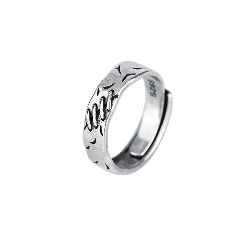Black geometric copper ring with adjustable opening mechanism for women's fashion jewellery