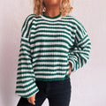 Women's vintage stripe polyester pullover sweater in loose fit with round neck and long sleeves