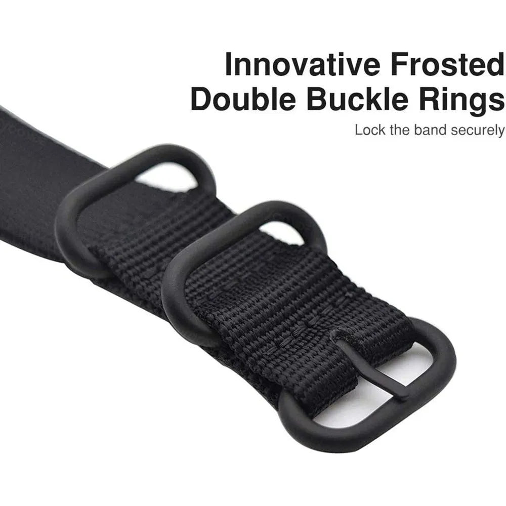 Army Green nylon strap with three-ring metal buckle for Fitbit Charge 3 fitness tracker