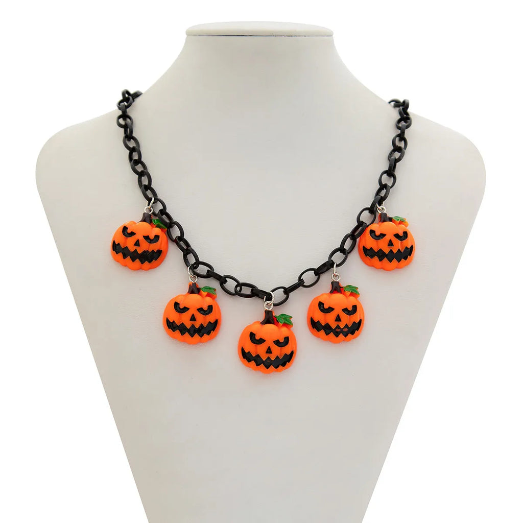 Halloween pumpkin ghost necklace with acrylic cartoon character pendant and mixed colour finish