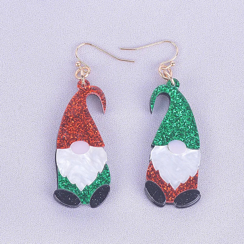 Cartoon Santa Claus acrylic earrings with Christmas hats in red, green, or mixed colours