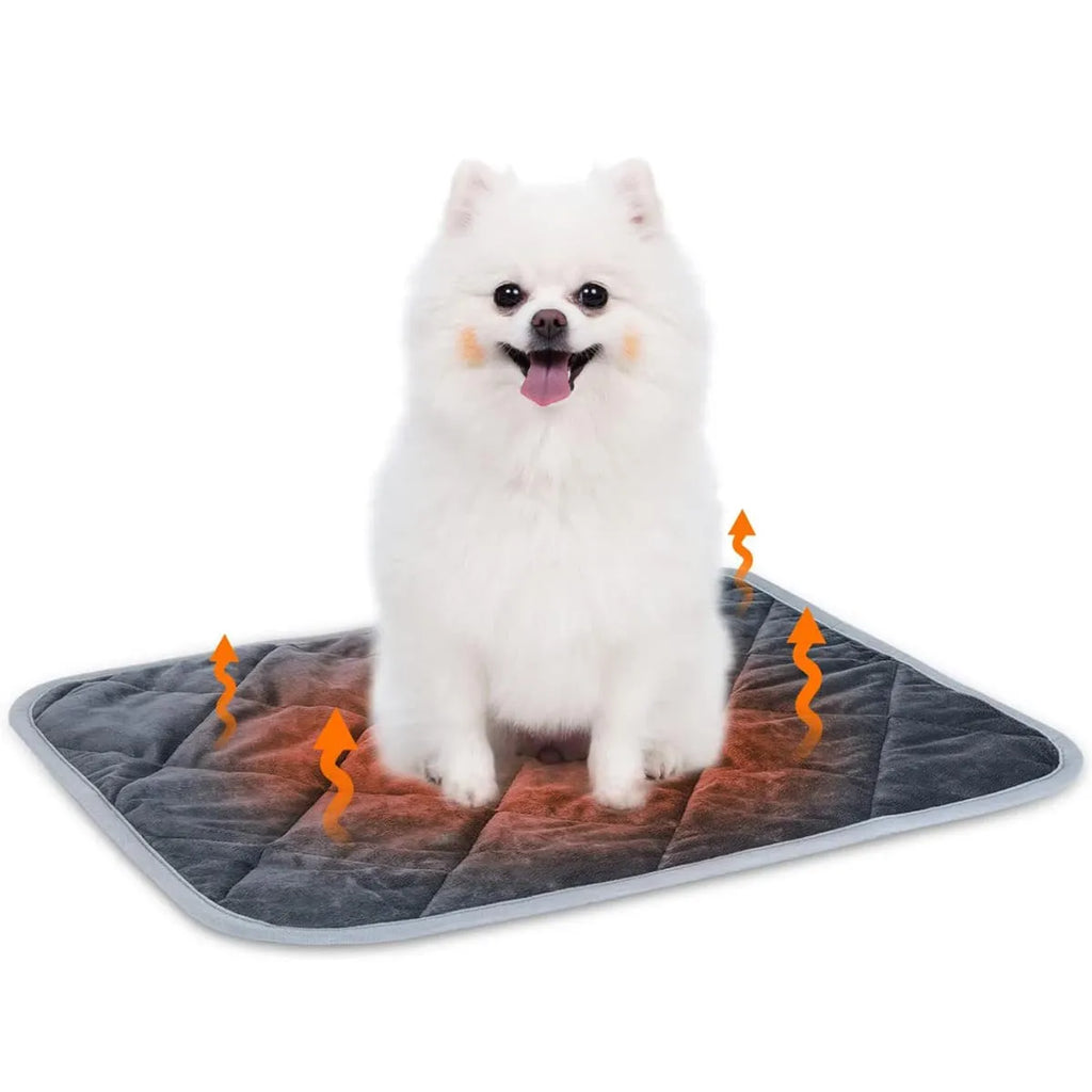 Grey soft fabric multi-layer pet cushion for dogs and cats, shown with size options.