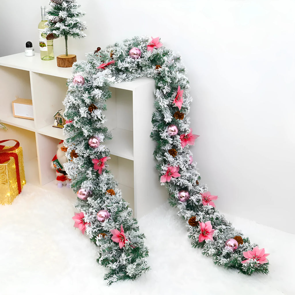 PVC rattan Christmas garland with flocked texture in a choice of festive colours.