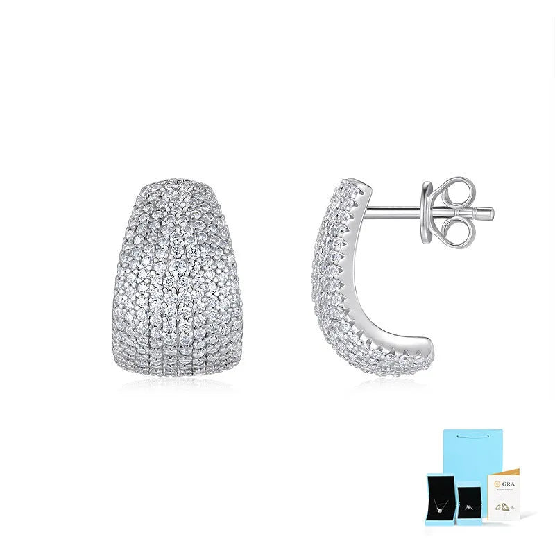 Geometric S925 sterling silver stud earrings with a white moissanite centre for women.