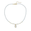 White conch shell bead necklace with mother pearl pendant on regular chain, electroplated finish