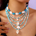 Multi-layer women's necklace set with starfish shell beads and adjustable chain