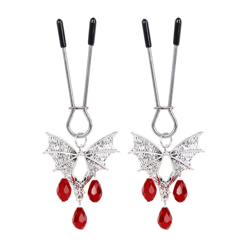 Silver adjustable bat nipple clamp jewellery with alloy construction and tension adjustment