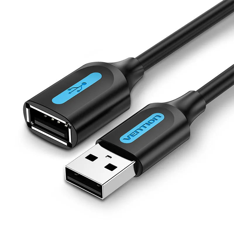 Black USB A male to AM extension cable with straight head design
