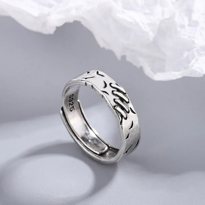 Black geometric copper ring with adjustable opening mechanism for women's fashion jewellery