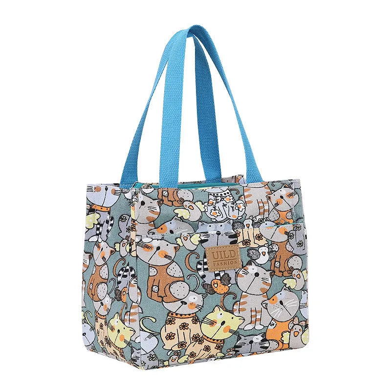 Women's large printed canvas tote bag with aluminium handles in floral and animal patterns