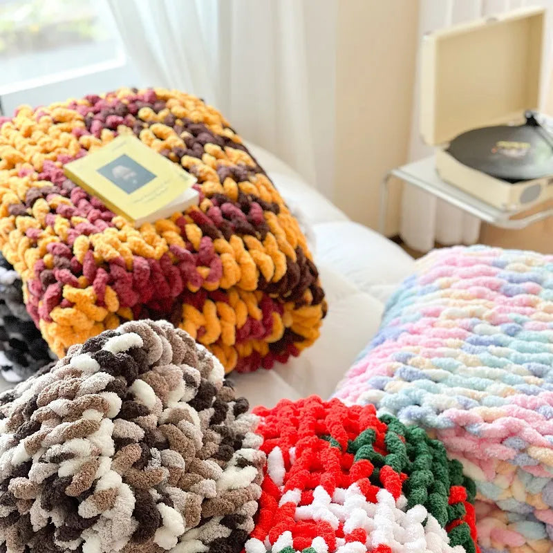 Handmade chenille blanket with striped pattern from section dyeing in 130x170cm size